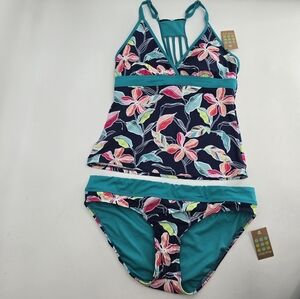 Title nine splendid floral blueberry flor swim suit tank small and bottom large